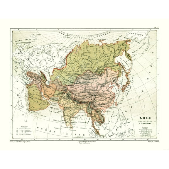 Historic Map - Asia Political - Cortambert 1880 - 29.91 x 23 - Vintage Wall Art