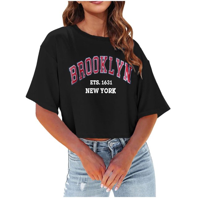 LUOGENLI T-shirts pour Femmes Été T-shirts Décontractés à Manches Courtes Col Rond Légers Doux Décontractés Imprimé Lettres Hauts Vêtements 01 4TG T-shirts Graphiques Saint-Valentin Noir m