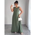 thumbnail image 5 of Green Plus Size Sleeveless A-Line Dress With Tie-Up Waist And Asymmetric, 5 of 8