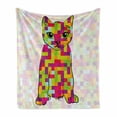 thumbnail image 1 of Modern Soft Flannel Fleece Throw Blanket, Kitty Featured Digital Fractal Pixel Cat Different Colors Computer Illustration, Cozy Plush for Indoor and Outdoor Use, 70" x 90", Multicolor, by Ambesonne, 1 of 6