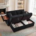 thumbnail image 3 of Muumblus Loveseat Sectional Sofa with 2 Storage Ottomans, Modular Cloud Couch with 2 Side Tables & USB, Plush Double Chaise Lounge Sofa Bed Indoor, Black Corduroy, 3 of 13