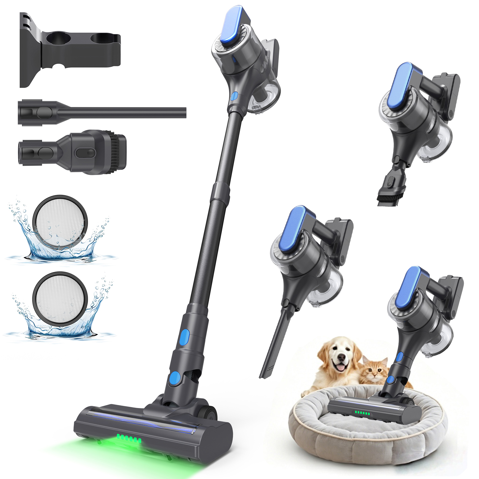 VACFORE Cordless Vacuum Cleaners, Strong Suction Vacuum Cleaner for Carpet, Hardwood Floor