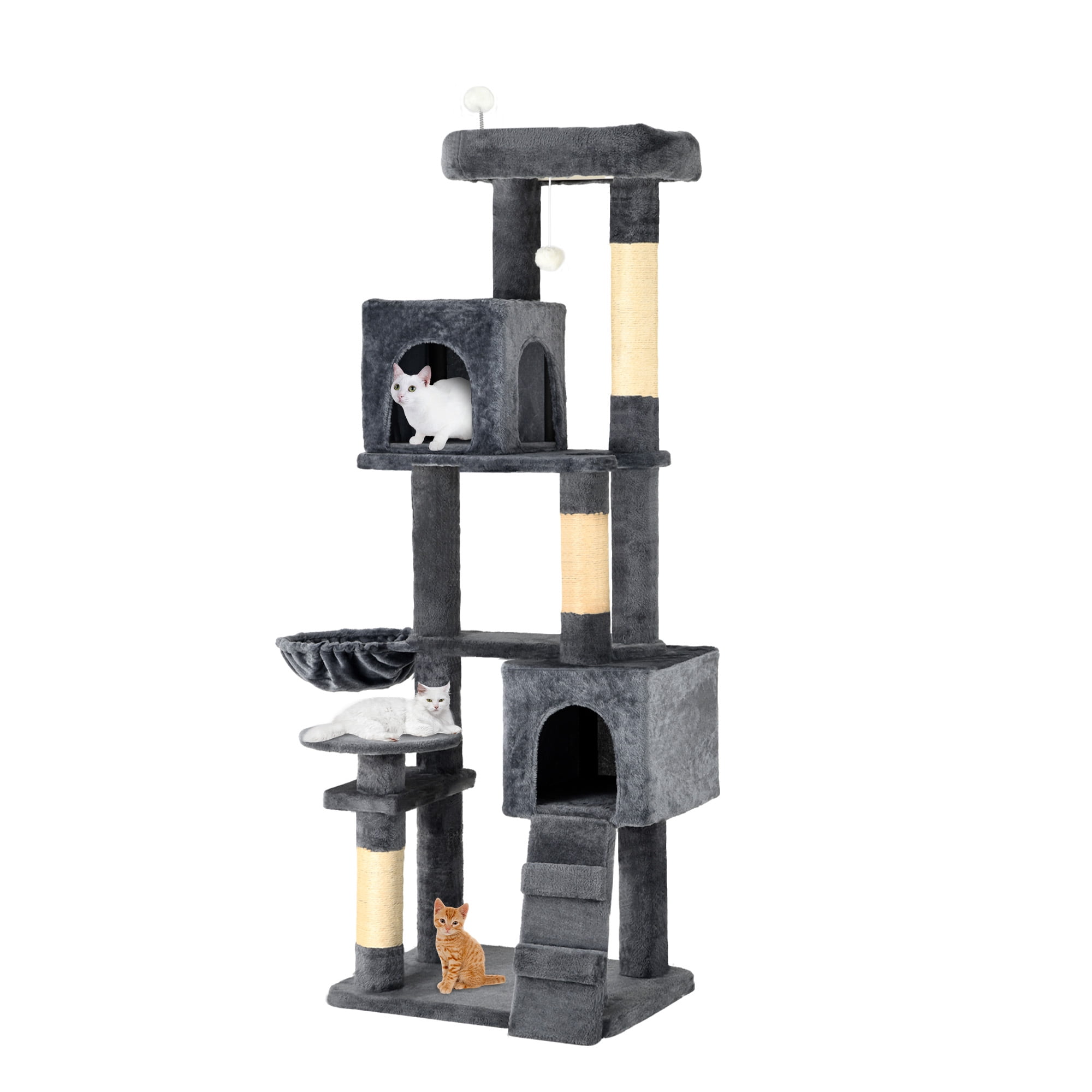 ModFusion Deluxe Multi-Level Cat Tree Tower with Scratching Posts, Hammock, and Condos - 70.8" Tall, Dark Gray