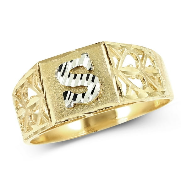 LoveBling 10K Yellow Gold Diamond Cut Ladies Alphabet Initial Ring, Block Lettering (S, 8.5)