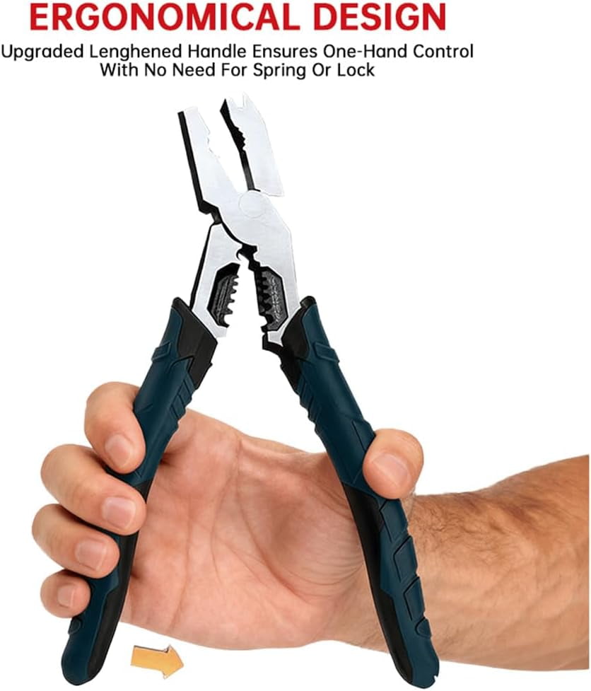 Industrial-Grade Multi-Function Cutting Pliers, 9-in-1 Multi-Functional Pliers Nail Puller/Wire Cutter/Crimper—Compound Action Leverage Design, Suitable for Home Repairs or Outdoor Work(2)