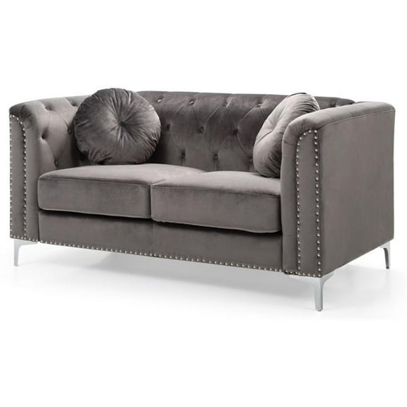 Maklaine Contemporary Soft Velvet Loveseat in Dark Gray Finish