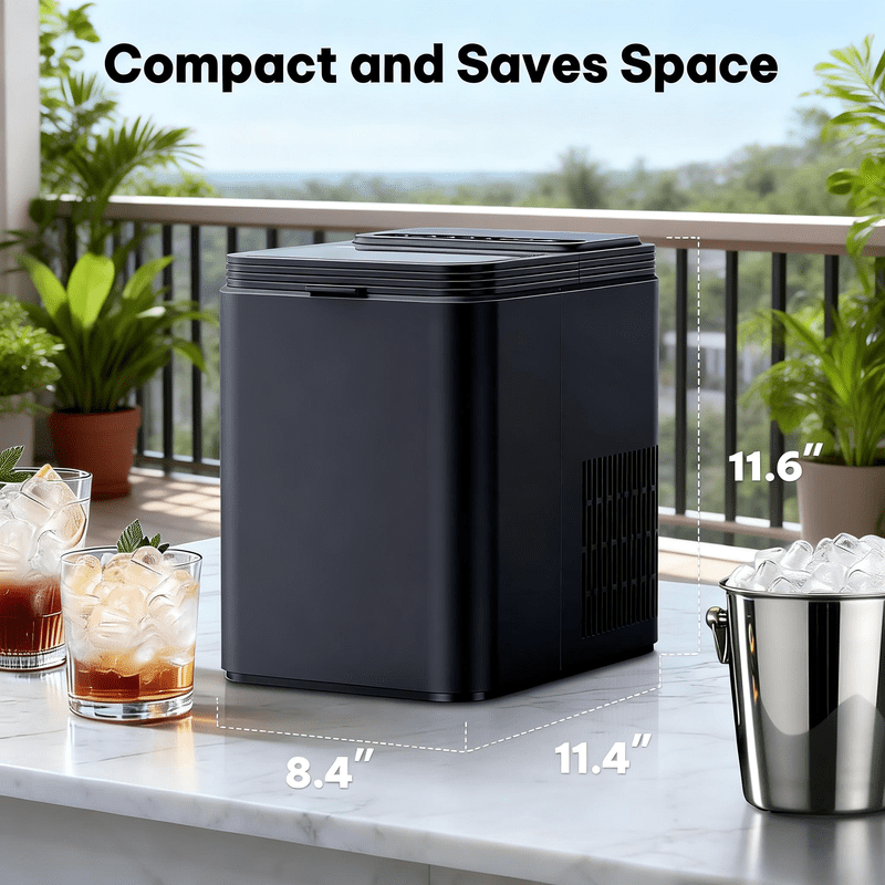 Portable Countertop Ice Maker with 2 Bullet Ice Sizes, Makes 8 Cubes in 6 Minutes, 26.5 lbs Daily Output, Self-Cleaning Ice Machine for Kitchen, Office, Parties, and RV Use