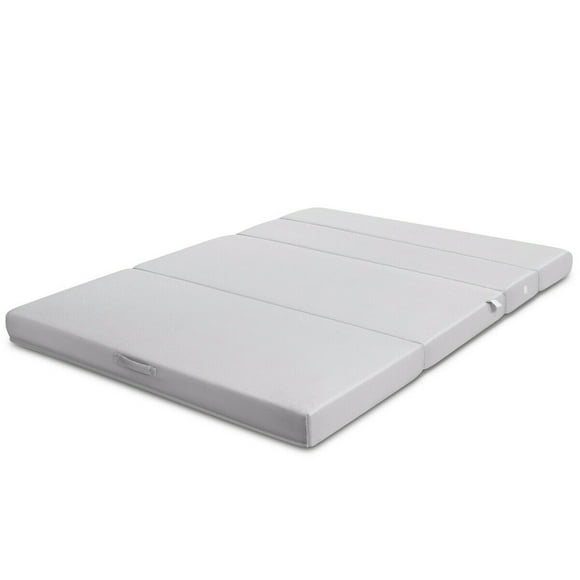 Gymax 4'' Queen Size Foam Folding Mattress Sofa Bed Guests Floor Mat Carrying Handles