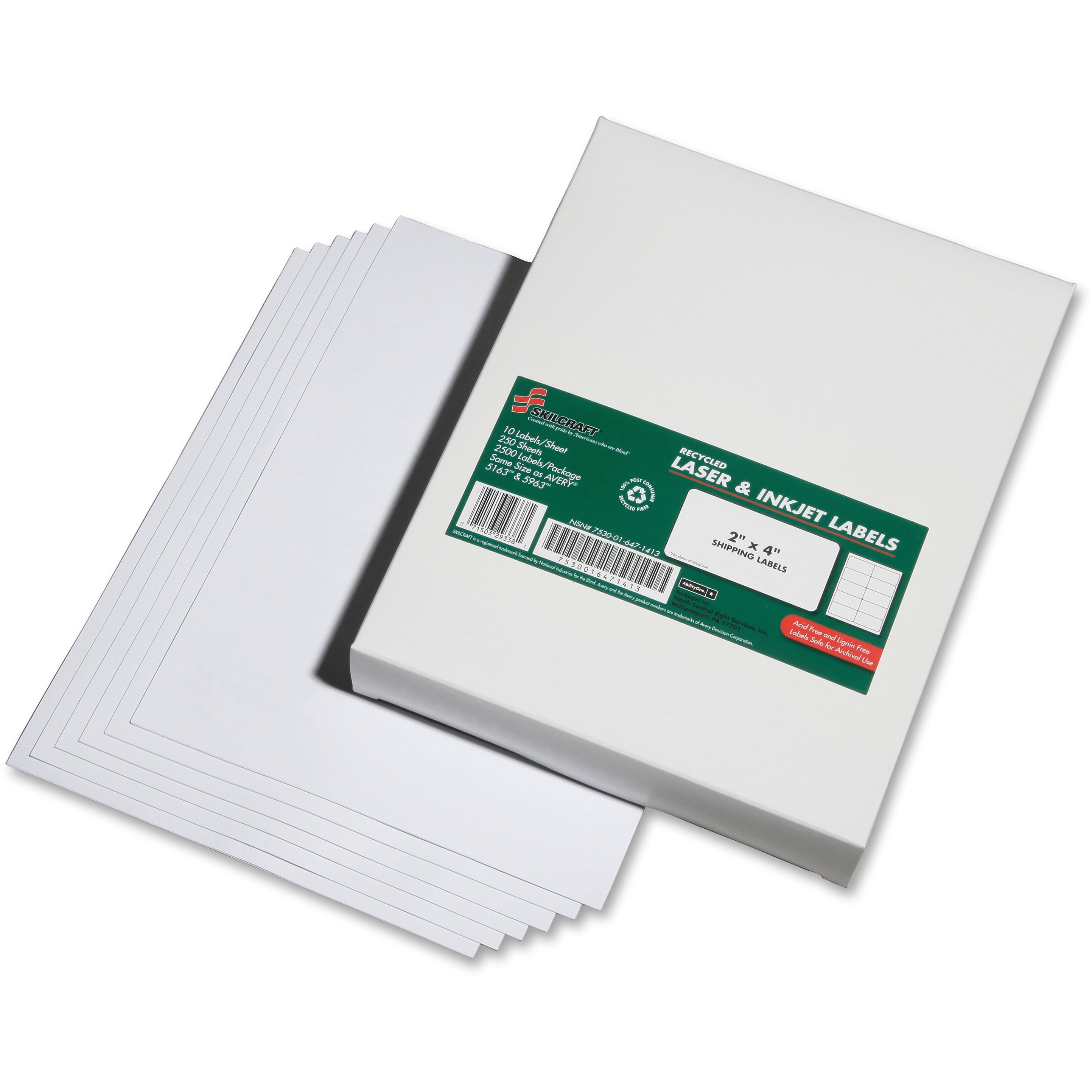 SKILCRAFT NSN6471413, Laser Inkjet 2x4 Address Labels, 2500 Per Box, Bright  White - Walmart.com