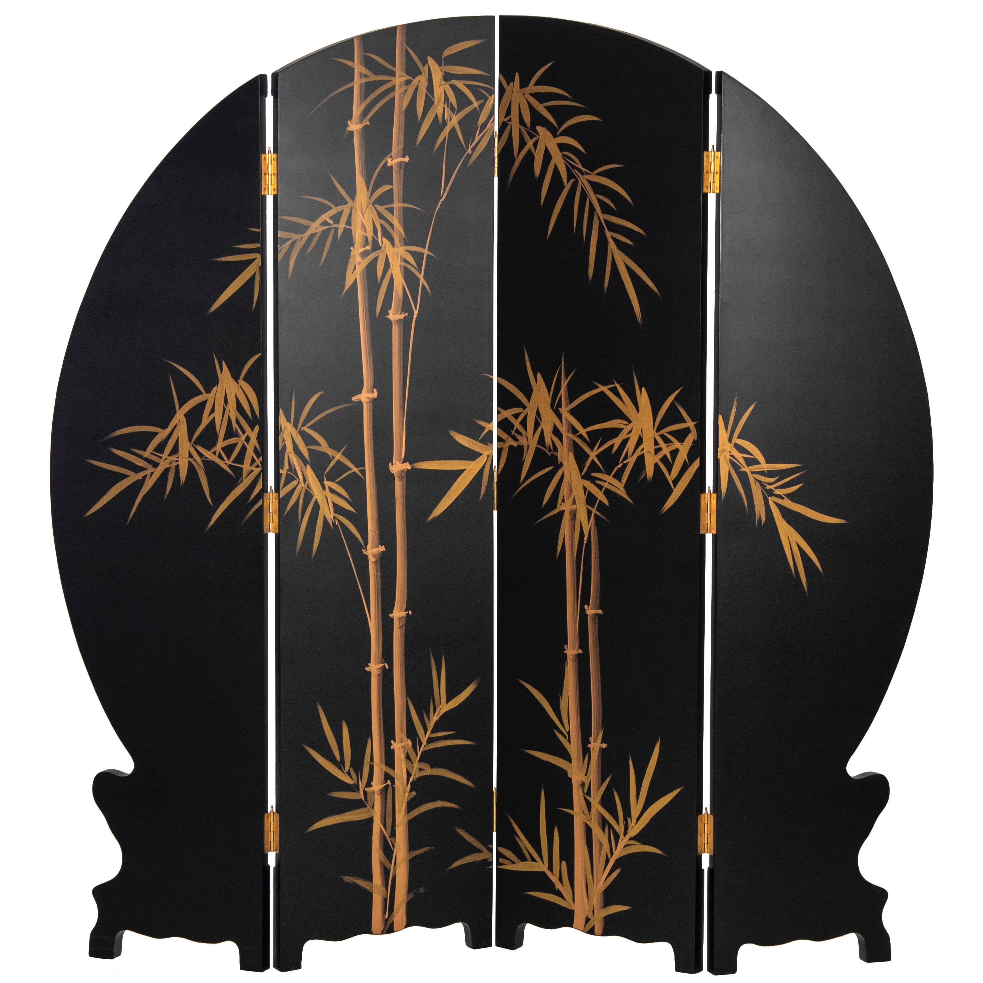 Oriental Furniture 6 ft. Tall Black Lacquer Round Room Divider - Royal Ladies
