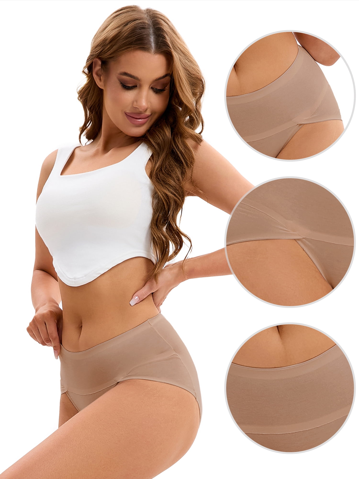 Unique Bargains Women's Hi-Cut High Waist Briefs Breathable Panties Underpants L Brown