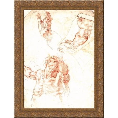 The Study of Adam 20x24 Gold Ornate Wood Framed Canvas Art by Michelangelo