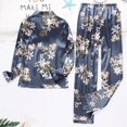 thumbnail image 1 of Conjunto de pijamas de satén de seda para mujer, conjunto de pijamas con estampado floral de dos piezas de manga larga qym unisex, 1 of 2