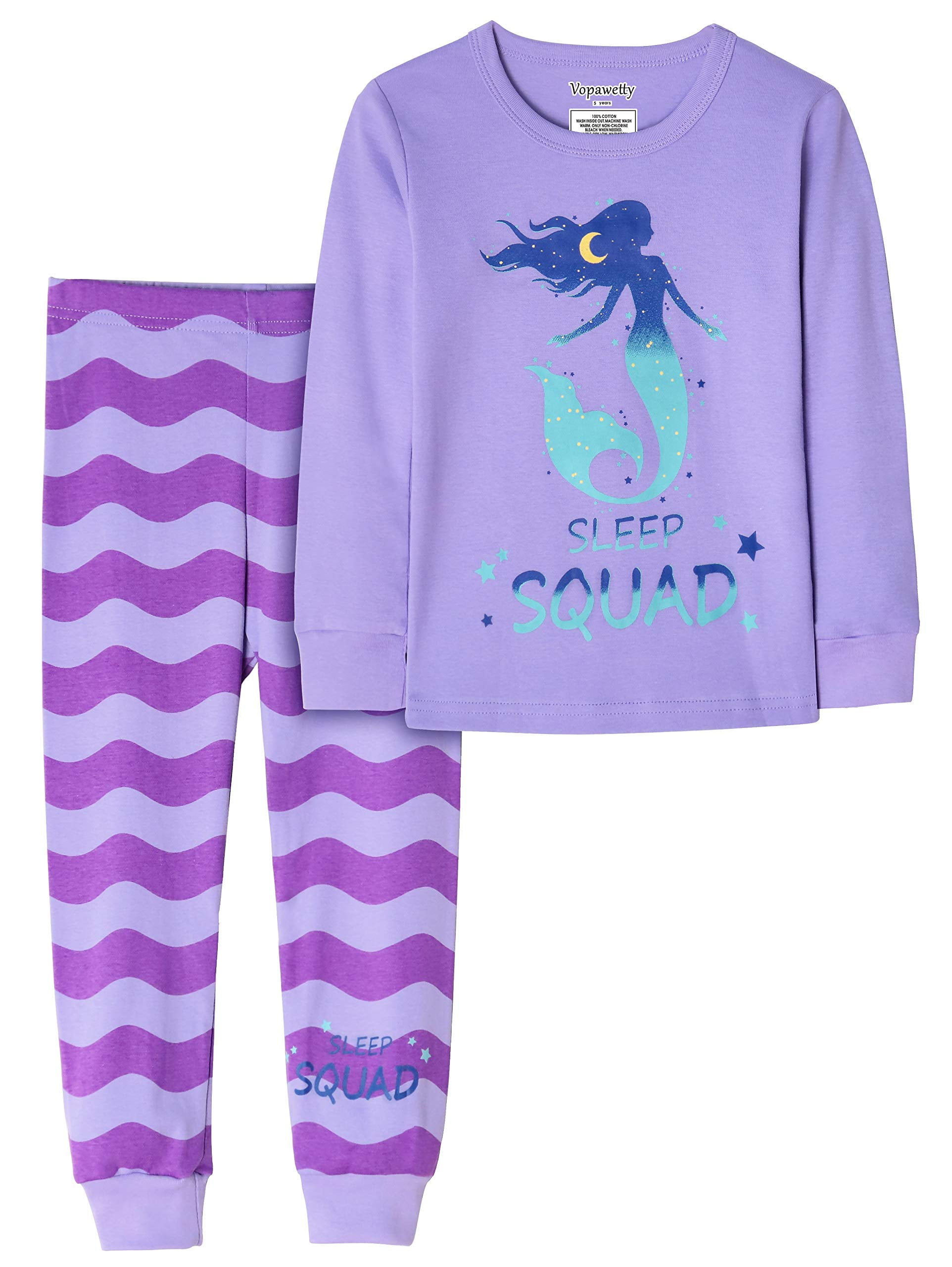 Vopawetty Girls' Snug Fit Cotton Pajama Set Sleepwear (Purple Mermaid