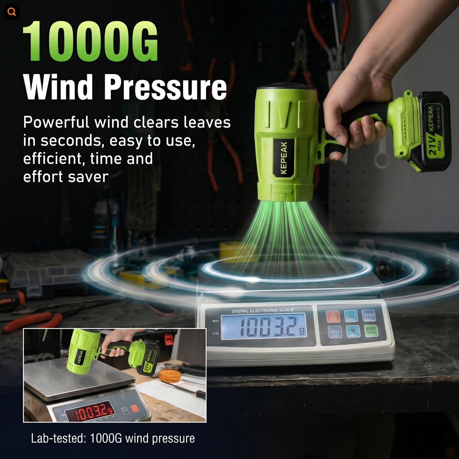 Leaf Blower Cordless, KEPEAK Brushed Electric Leaf Blower with 2 * 4.0Ah Battery, for Garden, Patio, Lawn Care, Gift for Men Dad Husband Fathers (Green)