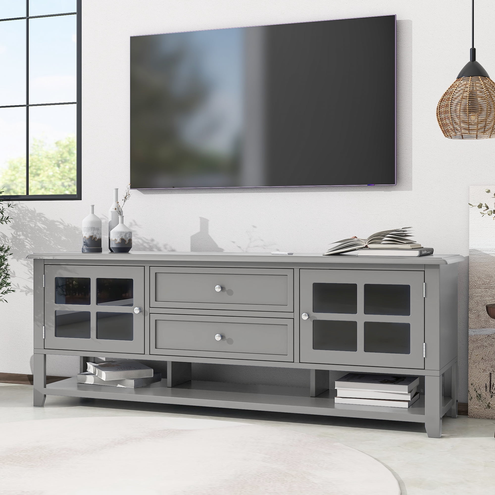 TV Stand for TVs up to 60 Inch, Entertainment Center with Storage Cabinets & Drawers, Modern Media Console with Anti-Rust Hardware for Living Room