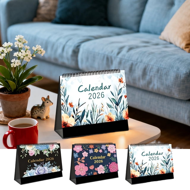 Calendario de Escritorio 2026 con Diseño de Solapa | 12 Meses | Artículos para La Oficina En Casa | Días Festivos de Ee. Uu. | Tamaño: 17,5 X 16 Cm | 1 Unidad