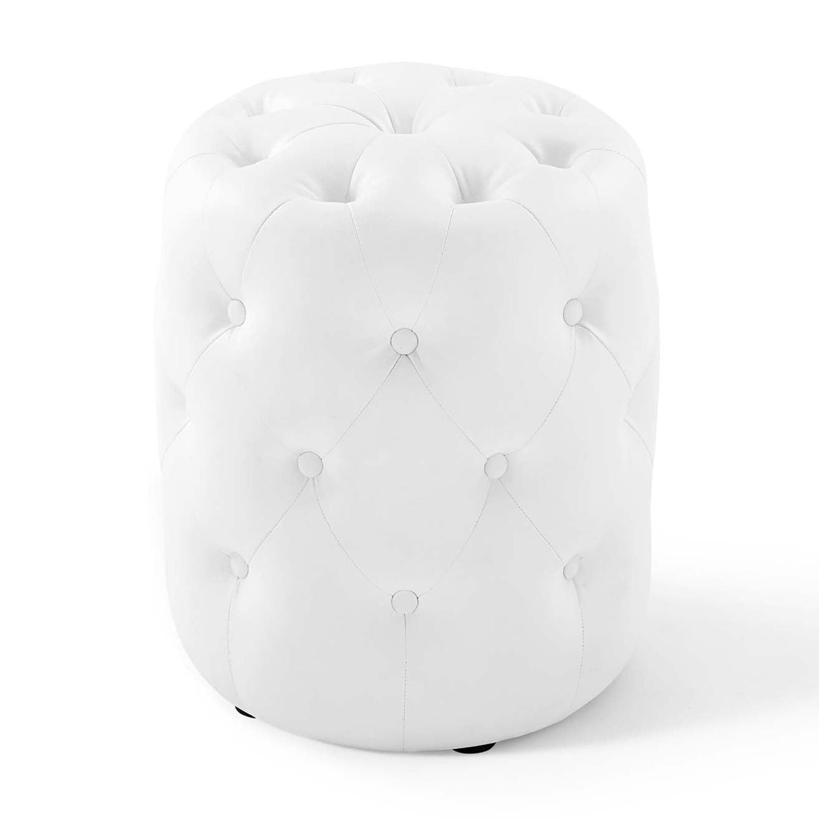 Modway Amour Tufted Button Round Faux Leather Ottoman in White