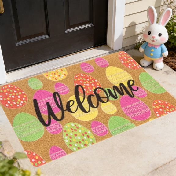 Outdoor Entrance Faux Coir Doormat Easter Easter Egg Rug Welcome Mat Absorbent Doormat Front Door Rug Non Slide For Spring Decor Home Entryway