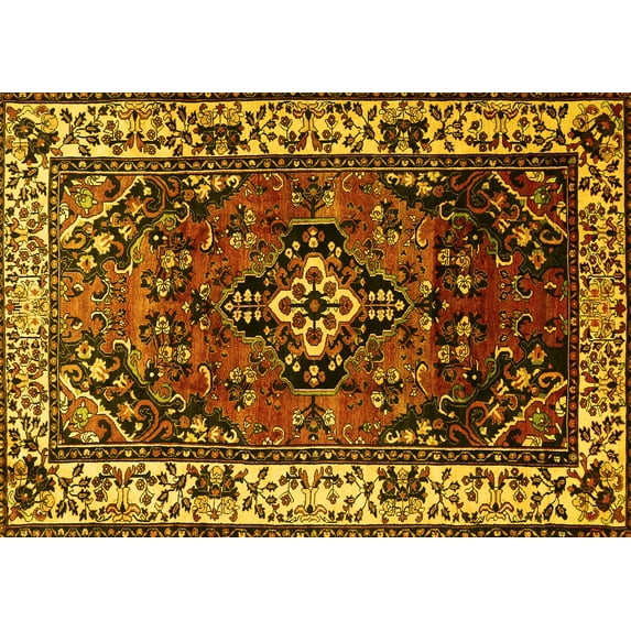 Ahgly Company Machine Washable Indoor Rectangle Persian Yellow Traditional Area Rugs, 2' x 3'