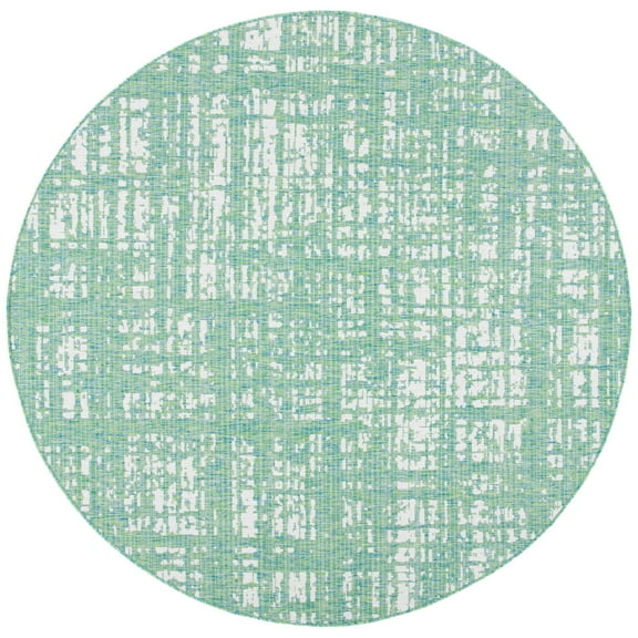 SAFAVIEH Courtyard Charlie Abstract Indoor/Outdoor Area Rug, Green Blue/Ivory, 6'7" x 6'7" Round