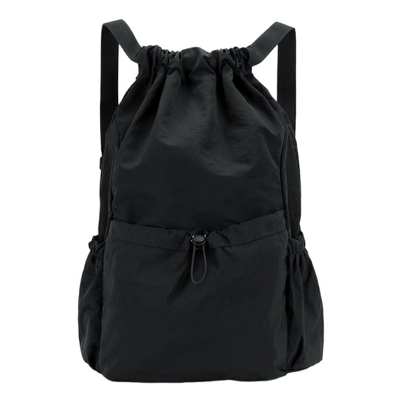 Water-Resistant Drawstring Schoolbag, Foldable Large Capacity Gym Sack for Sports Fitness Travel Commute (Black)