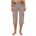 thumbnail image 3 of Cargo Pants for Women Wide Leg Plus Size High Empire Waist Capris Cotton And Linen Pants with Pockets ,Coffee, 3 of 6