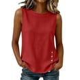 thumbnail image 3 of Ihhxva Women's Cotton Sleeveless Tops Crew Neck Tank Top Side Slit Button Detail Solid Color with Pockets Stretchable Summer Exterior Pocket Fit Closure Casual Work Party Tunic S-2XL, 3 of 9