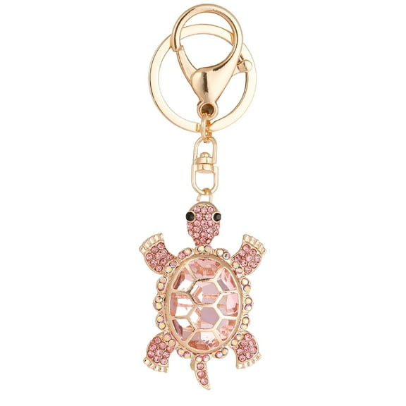 BAYAIXZ Colorful Diamond Encrusted Metal Cute Turtle Car Keychain Creative Gifts (Pink,One Size)