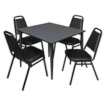Regency Kahlo 48 in. Square Breakroom Table- Grey Top, Black Base & 4 Restaurant Stack Chairs- Black