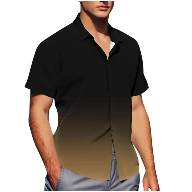 Mens Casual de Manga Corta Botón Abajo Camisas de Impresión Turndown Cuello Botón Camisa Poliéster, Moda de Verano Superior para Hombres Al Aire Libre
