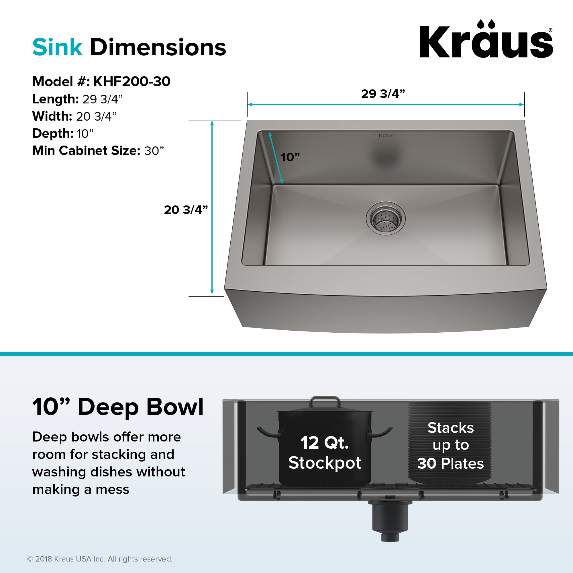 KRAUS Standart Pro 30" Apron Front Farmhouse 16 Gauge Single Bowl Stainless Steel Kitchen Sink