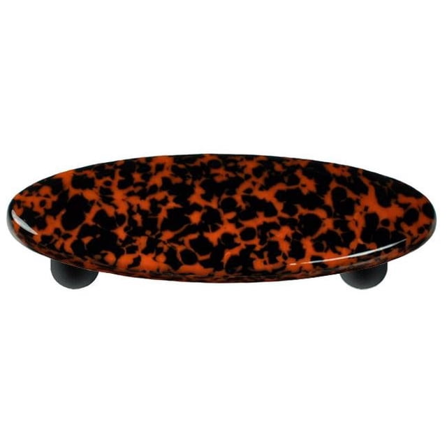 Granite Black & Orange Oval Glass Cabinet Pull - Black Post