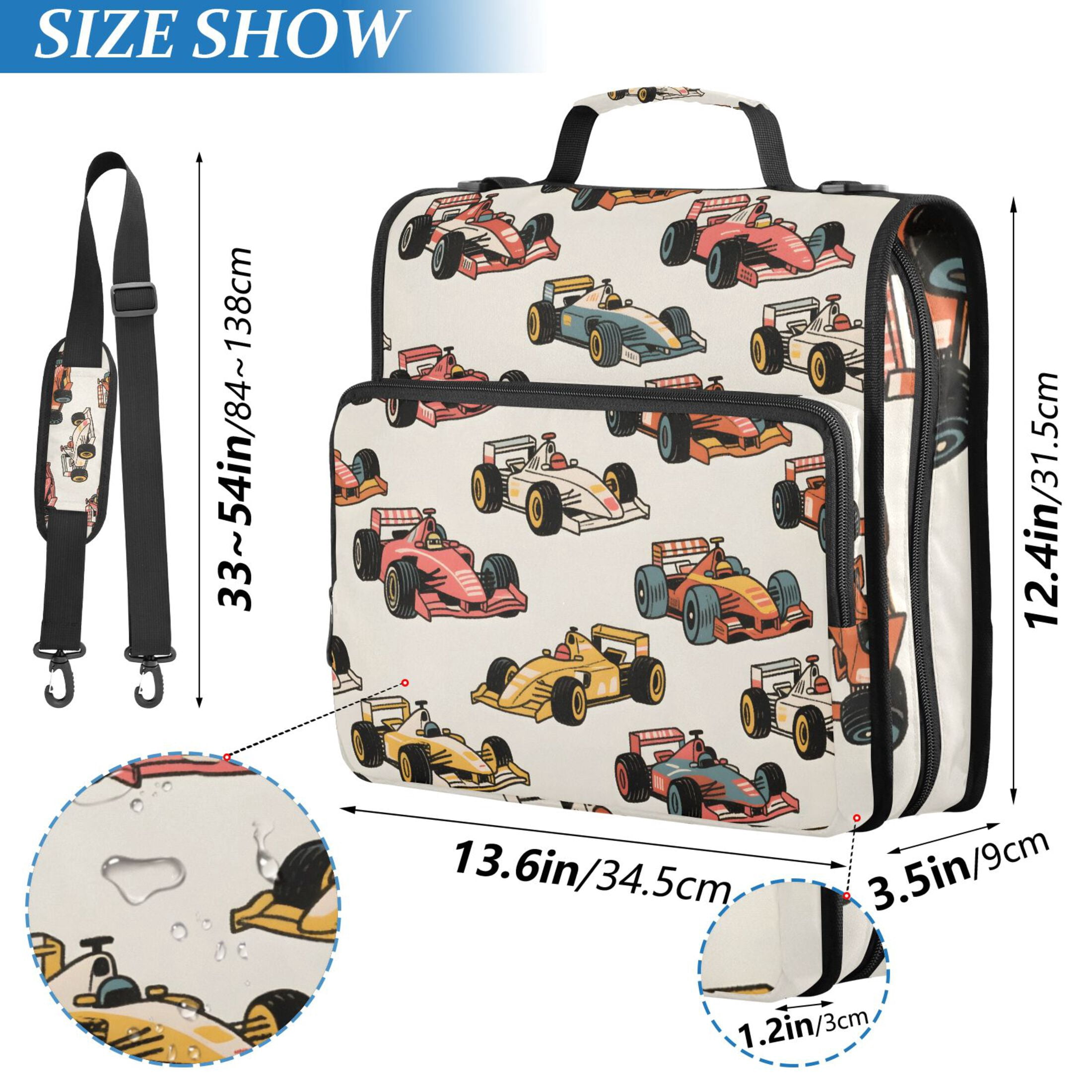 ALAZA Zipper Binder Racing Cars 3 Ring Trapper Keeper File Folder Organizer Bag