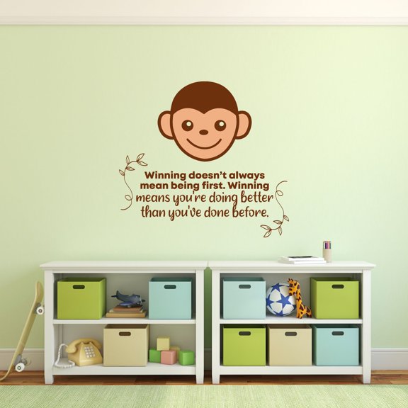 Winning Monkey Animal Life Quote Cartoon Quotes Decors Wall Sticker Art Design Decal for Girls Boys Kids Room Bedroom Nursery Kindergarten Home Decor Stickers Wall Art Vinyl Decoration (20x20 inch)