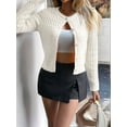 thumbnail image 4 of Women'S Cropped Cable Knit Cardigan Short Fall Long Sleeve Light-Weight Button Up Sweater White L, 4 of 7