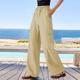 thumbnail image 2 of Linen Pants Women,Palazzo Pants Wide Leg High Waist Flowy Summer Casual Beach Trousers Womens Outfits for Travel,Travel Pants,Z02 Khaki,XL, 2 of 5