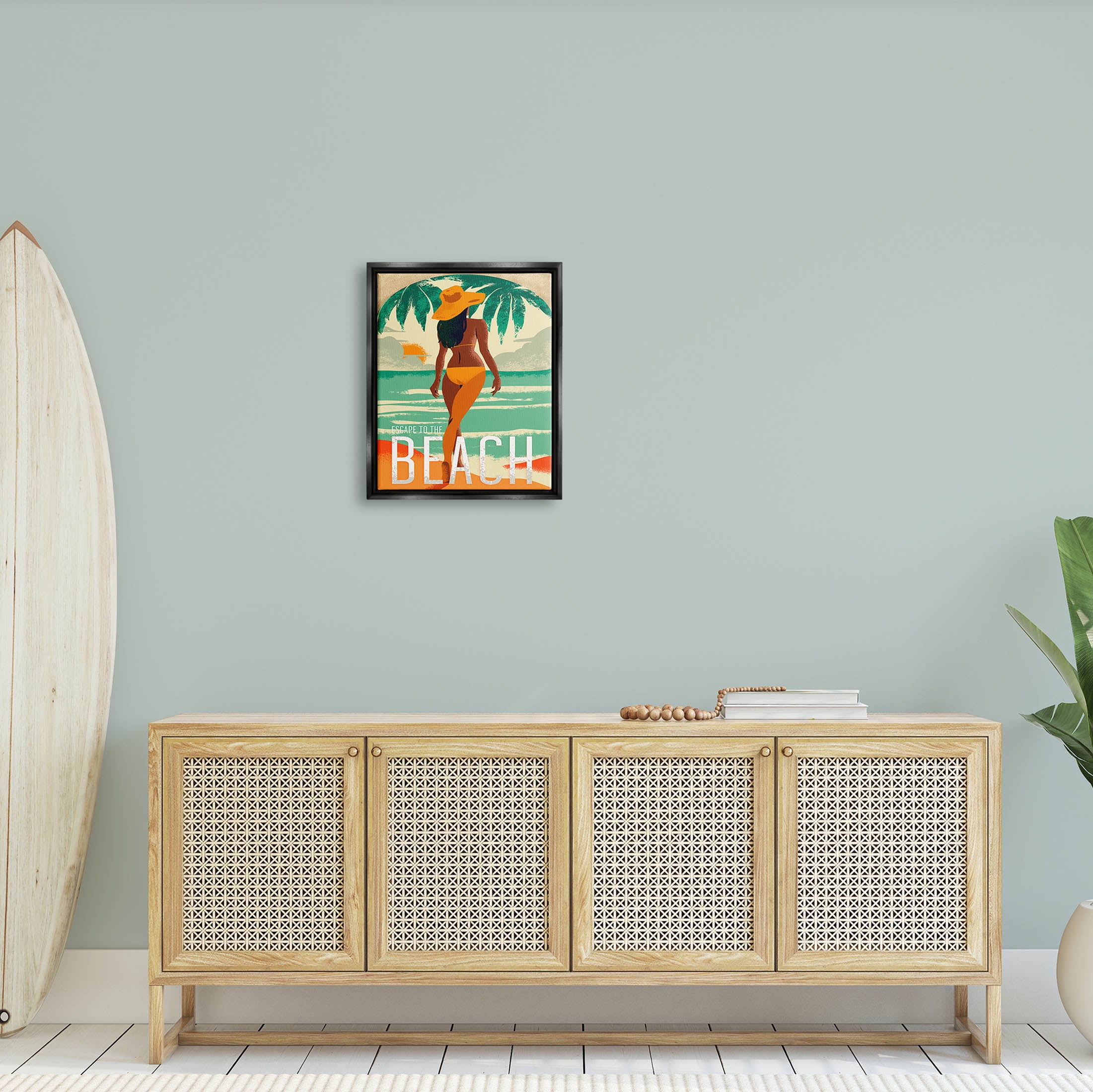 Stupell Industries Escape to Beach Vacation Graphic Art Jet Black Floating Framed Canvas Print Wall Art, Design by Ziwei Li