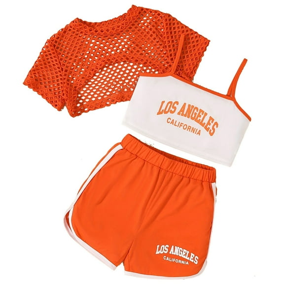 Utlike 3 Pack School Outfits For Girls Casual Loose Sleeveless Top Shorts Summer Clothing Set For Outdoor Activities Birthday Outfits For Girl Size 8 Years-9 Years Orange