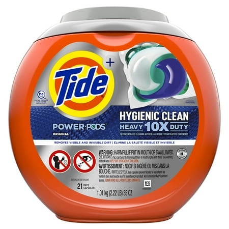 Tide Hygienic Clean Heavy 10x Duty Power PODS Laundry Detergent Pacs Original 21 count For Visible and Invisible Dirt
