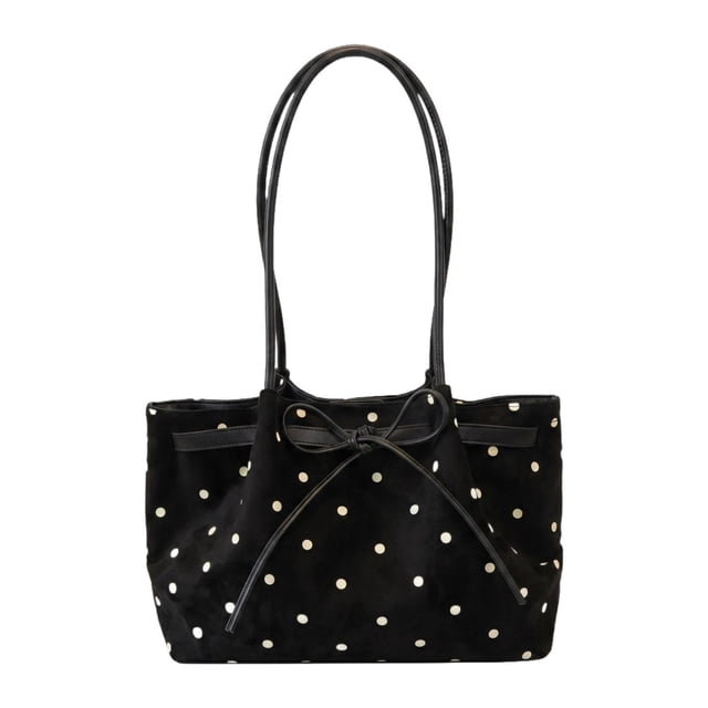 Bolso de hombro para mujer, moderno, ligero y versátil, estilo hobo con estampado de lunares, ideal para fiestas y para ir al trabajo. Negro