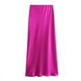 thumbnail image 2 of TRAFZA Women Elegant Solid Satin Long Skirt Chic Y2K High Waist Slim Skirts Female Fashion Silk Texture Ladies Tight Midi Skirt, 2 of 6