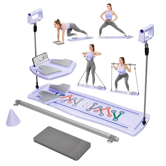 RICAN Pilates Board, Abdominal Board for Core Strength Training, Multi-Purpose 7 in 1 Foldable Pilates Reformer Machine for Women Workout, Fitness, Exercise, Abs, Purple