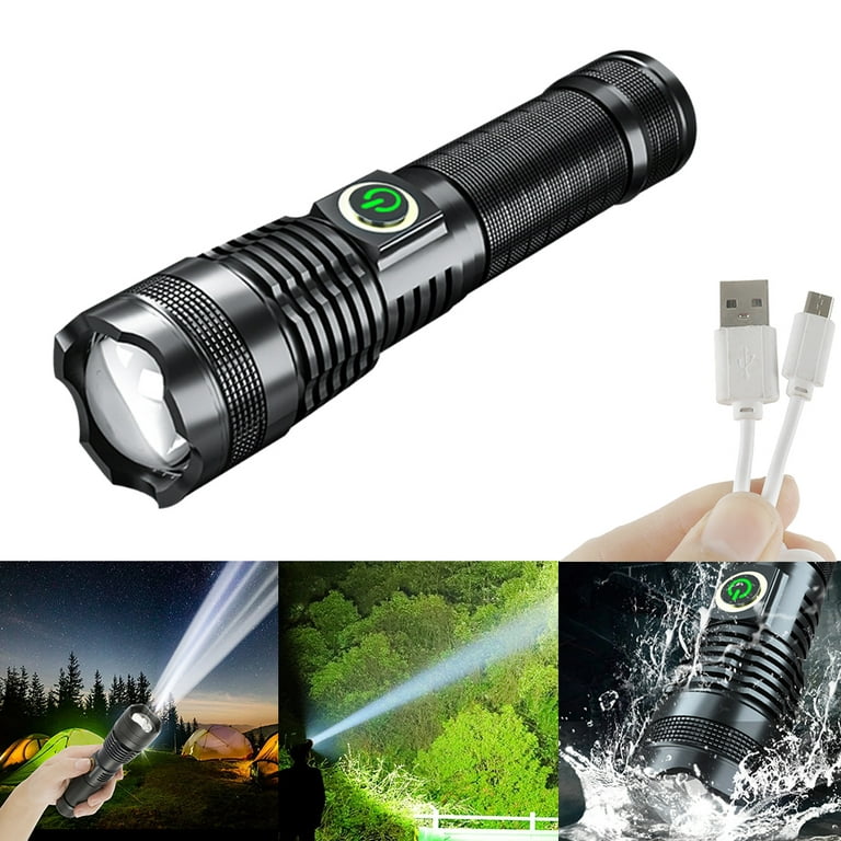 Everso Rechargeable 1000000 Lumens XHP70 Most Powerful LED Flashlight USB Zoom Torch, Men's, Black