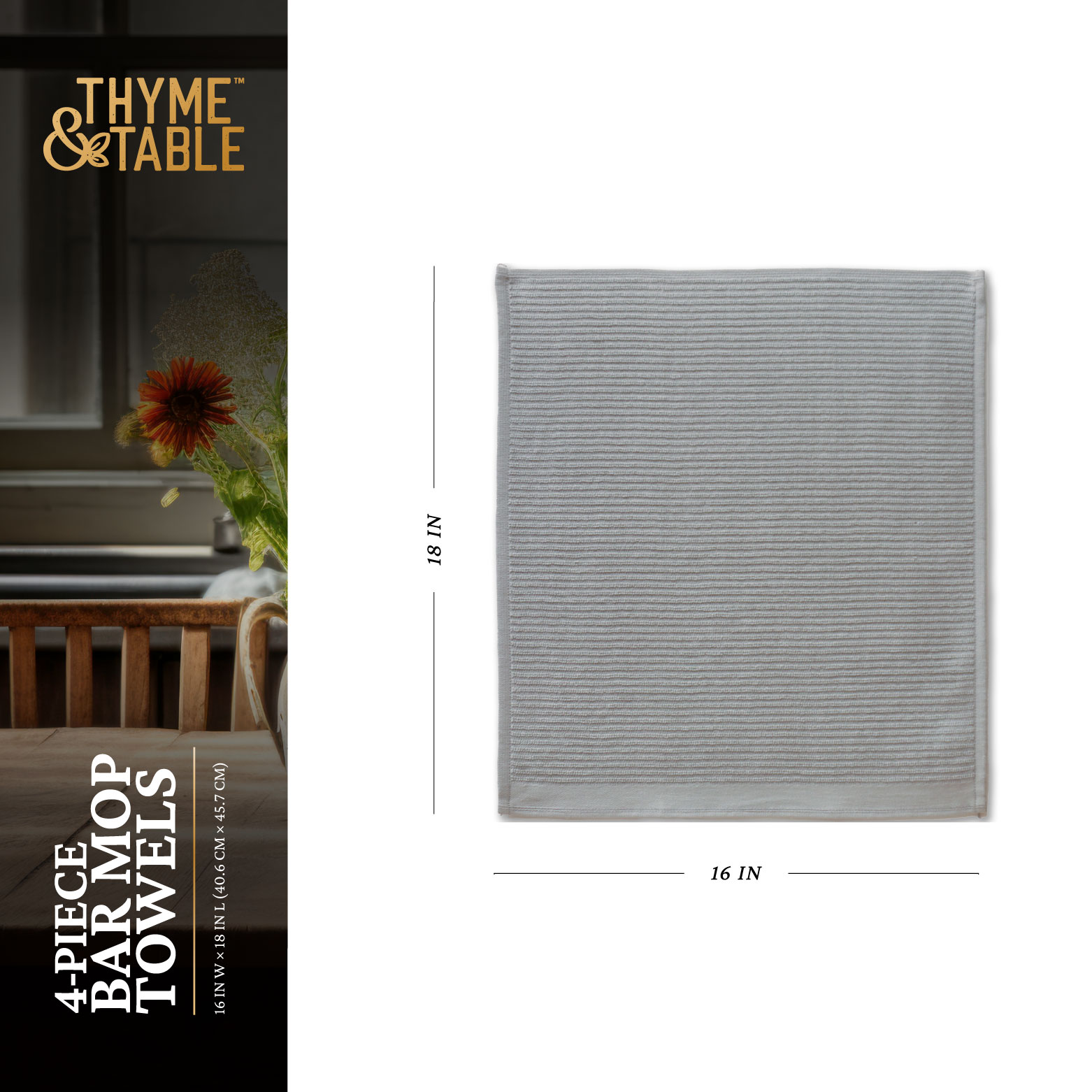 (3 pack) Thyme & Table Bar Mop Kitchen Towels, Gray, 4 Pack Set