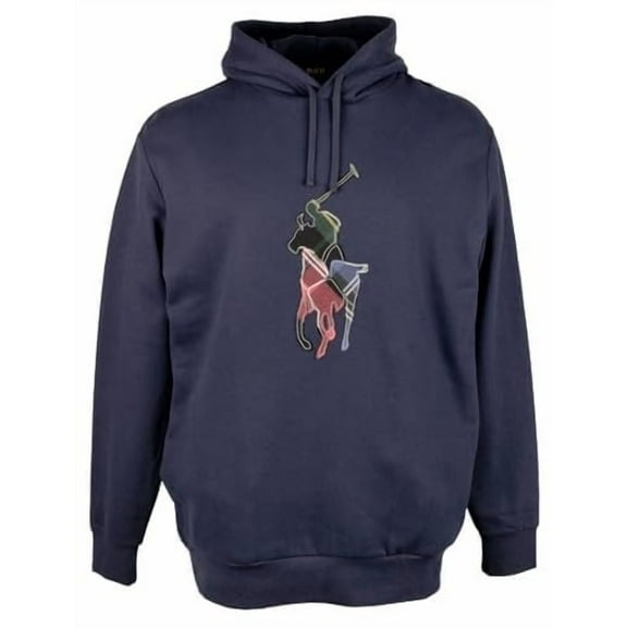POLO RALPH LAUREN Men's Big & Tall The RL Fleece Big Patchwork Pony Hoodie 3XLT Navy
