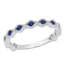 Dazzlingrock Collection Round Blue Sapphire 11 Stone Stackable Wave Band Ring for Women (Color Blue, Clarity Highly Included) in 10K White Gold, Size 4.5