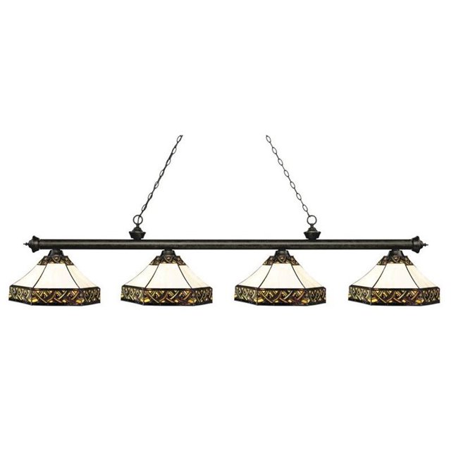Z-Lite 200-4GB-Z16-30 Riviera - Four Light Billiard, Golden Bronze Finish with Multi-Coloured Tiffany Glass