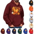 thumbnail image 5 of WREESH Graphic Hoodies for Men Thanksgiving Turkey Print Long Sleeve Casual Streetwear Pullover Sweatshirt with Pocket Wine, 5 of 5