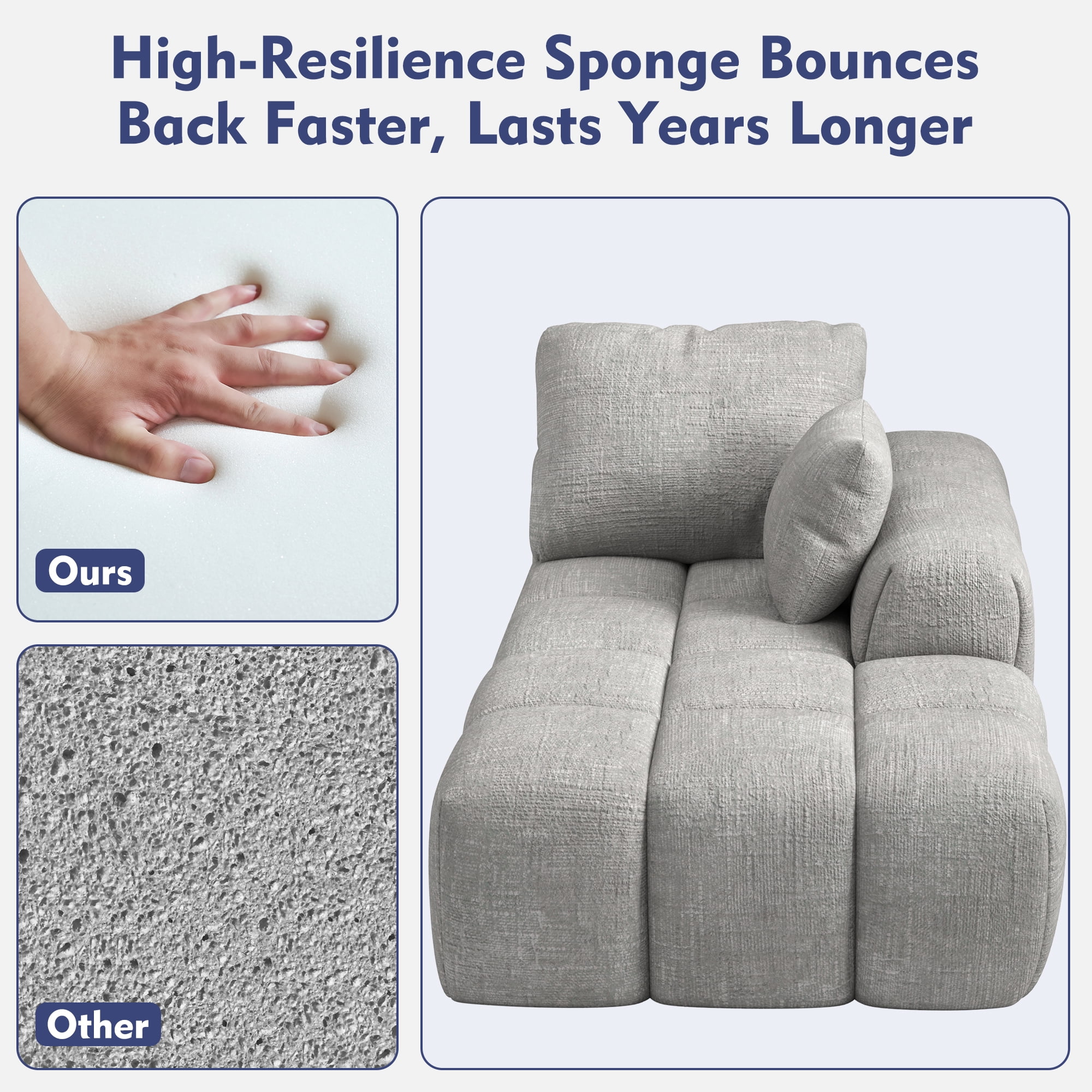 101" Sectional Sofa with Back Cushion,Modern L-Shaped Modular Cloud Couch,Unique Chenille Fabric Couches and Sofas for Living Room Bedroom,Compression Sofa No Assembly Required(Light Gray)